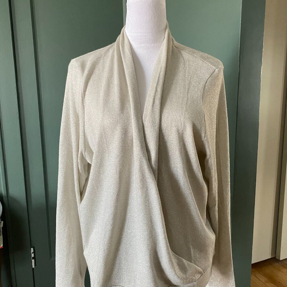 NWT: Silver Lurex Wrap Top | Banana Republic | XL